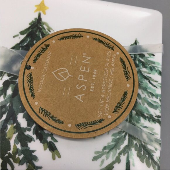 NEW x4 Aspen Home Winter Forest Melamine Appetizer Plate Set Christmas Tree Star - Picture 4 of 6